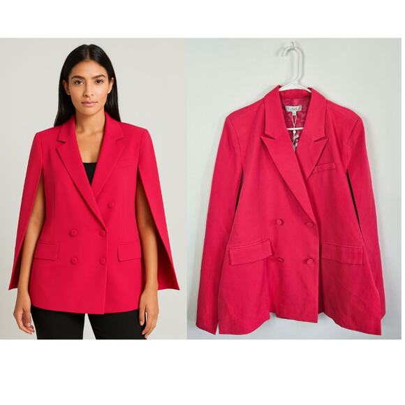 New OVI Butterfly Cape Blazer Jacket Sz Large Fuchsia Pink Double Breast Career - Picture 1 of 11